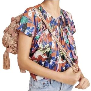 Anthropologie DOLAN Left Coast Pleated Short Sleeve Blouse Size XS